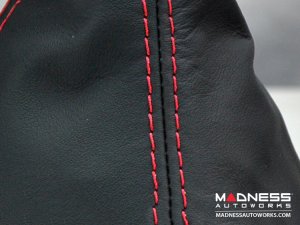 FIAT 500 Gear Shift Boot - Black Italy - Black Leather w/ Red Stitching + MADNESS Logo